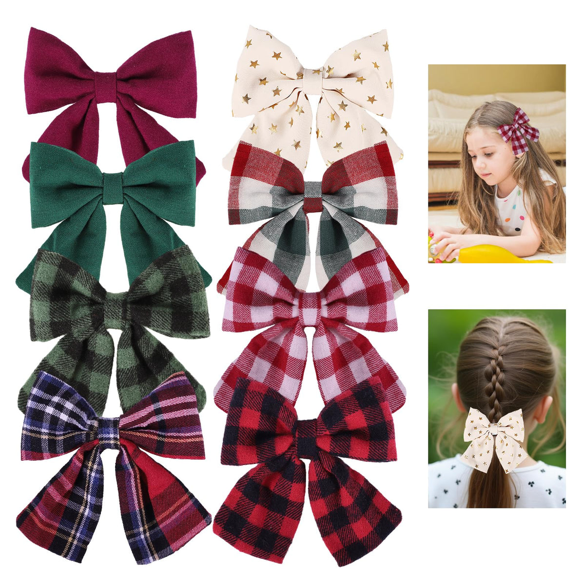 Obeoby floral red bows set, ideal for school outfits and festive photos