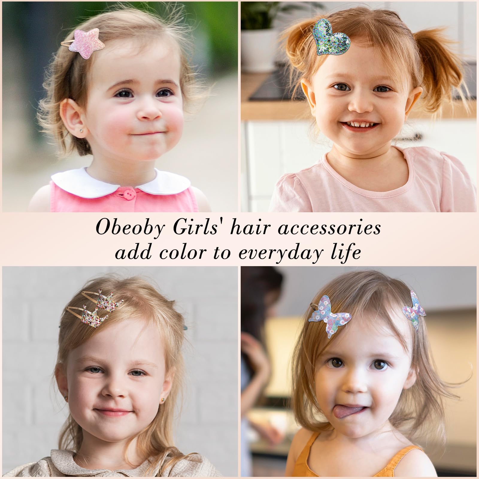 Obeoby glitter hair clip set shines with multiple styles for parties.