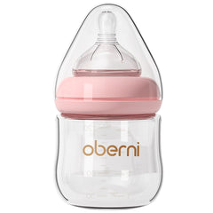 Oberni glass baby bottle with anti-colic nipple for calmer feeds.