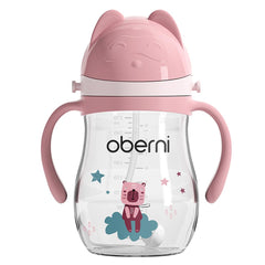 Oberni leakproof sippy cup pink side view for anti-spill practice on the go