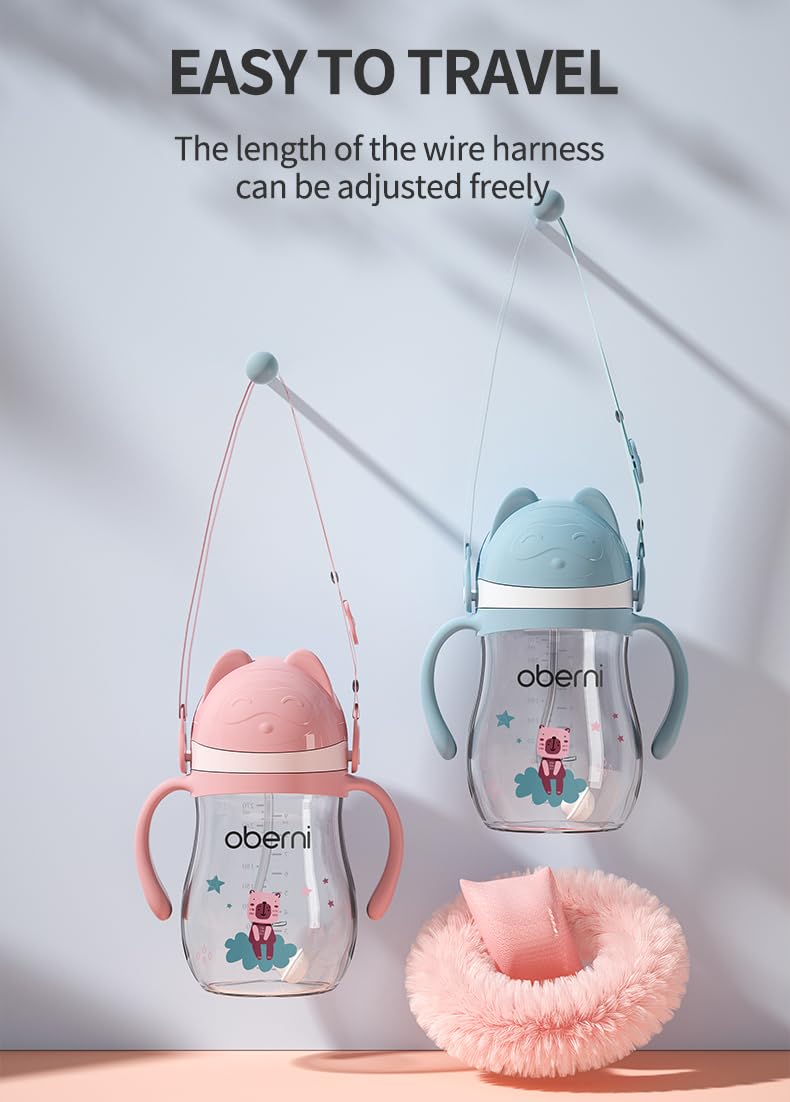 Oberni leakproof sippy cups blue weighted straw enables sipping in any position