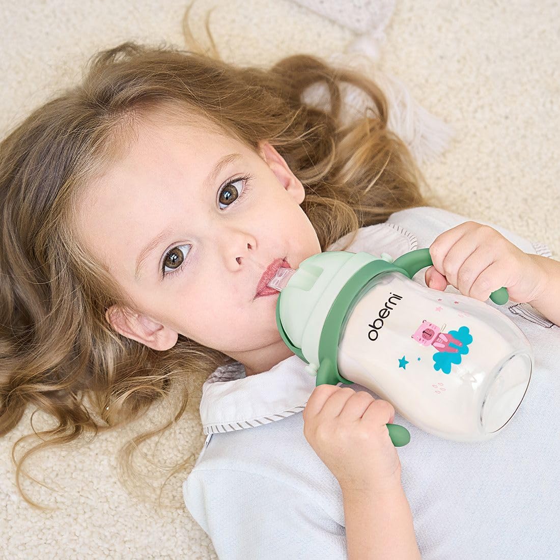 Oberni Tritan Sippy Cup 270ml green removable handle for little hands