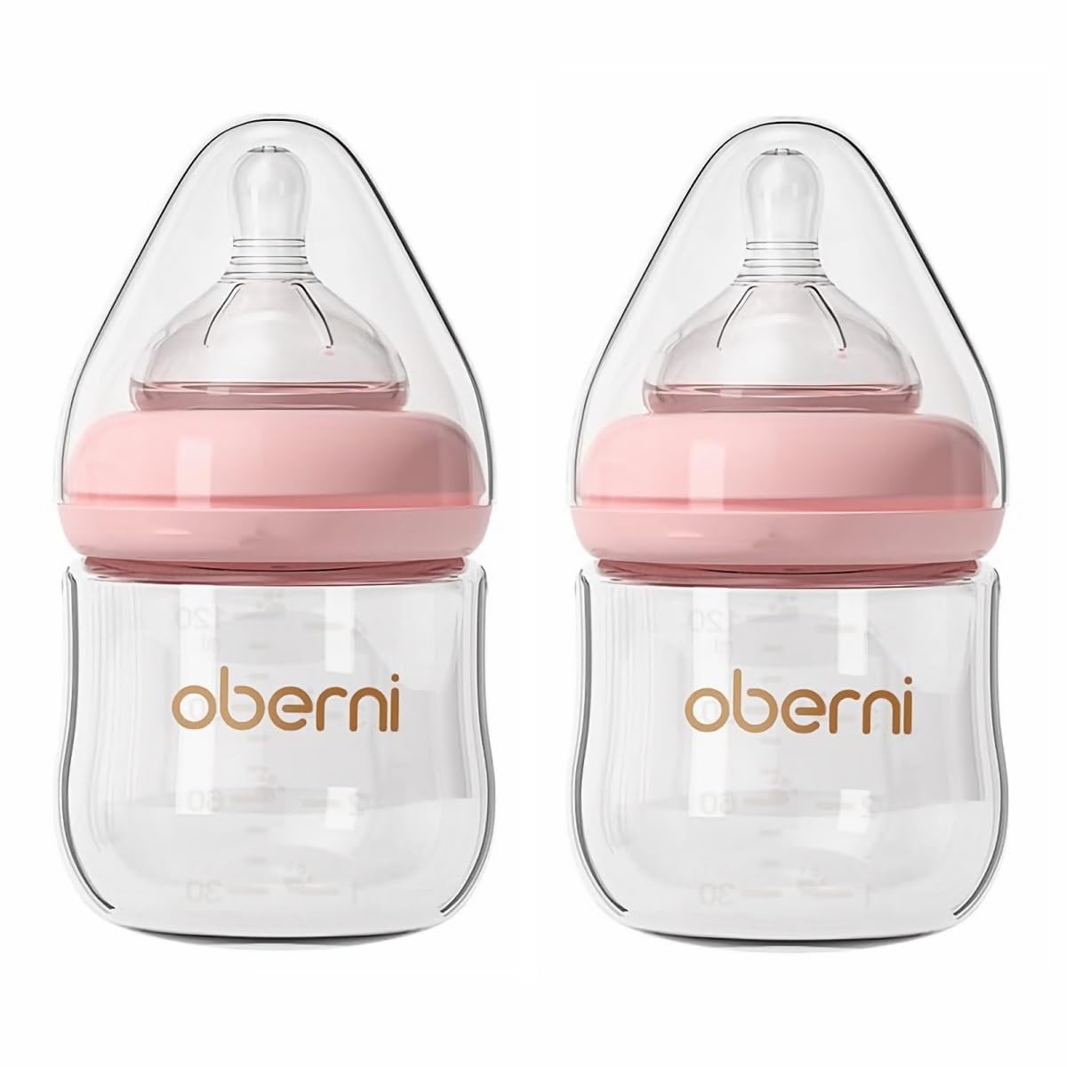 Oberni wide-neck glass baby bottle with anti-colic design for smoother feeds.