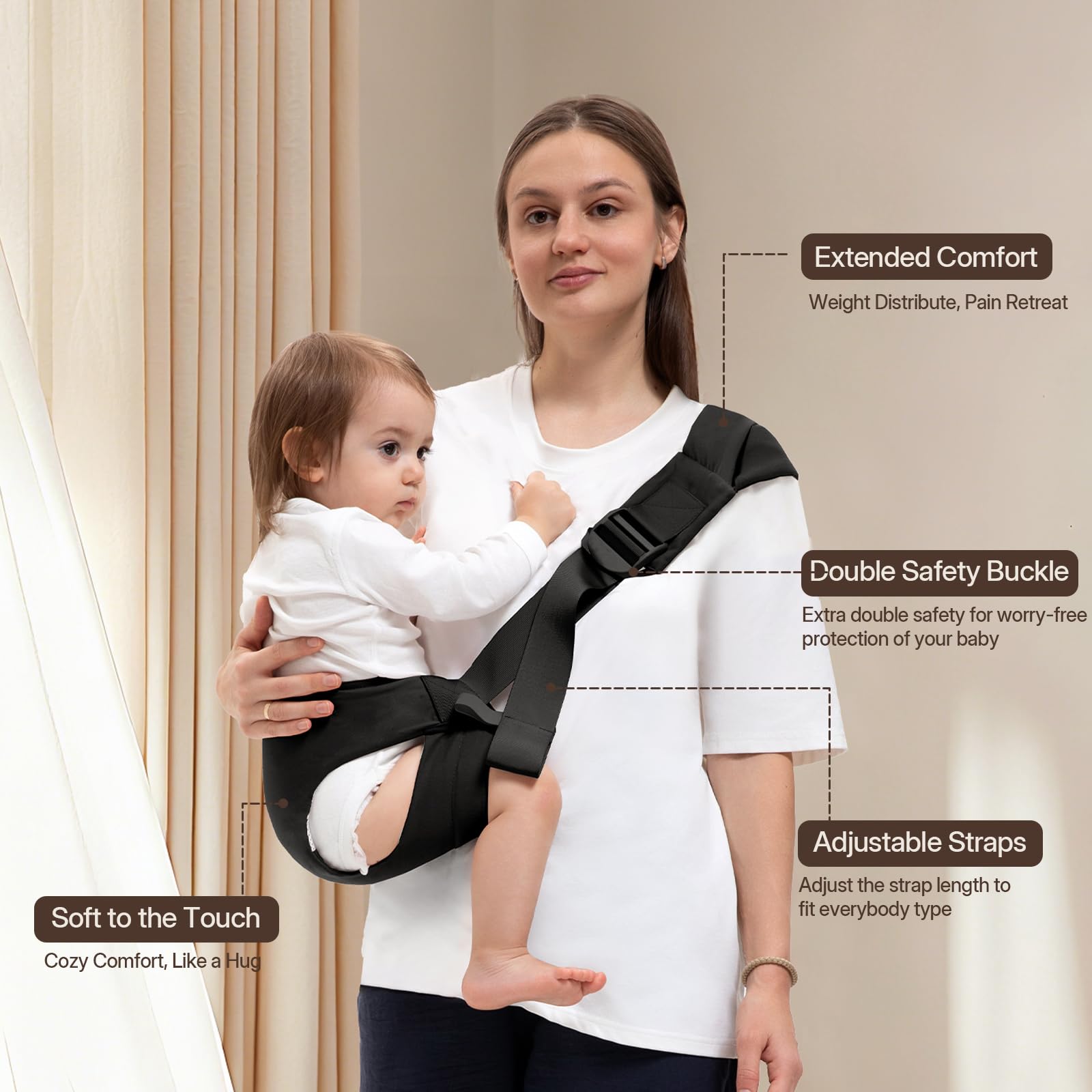 Oblitor Toddler Carrier breathable material keeps baby cool and parent comfortable.