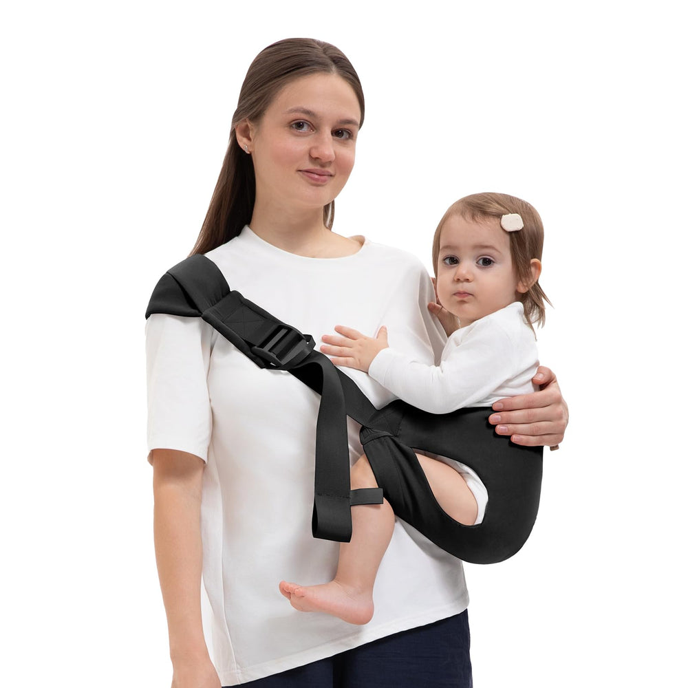 Oblitor Toddler Carrier left-shoulder strap for easy weight distribution and comfort.