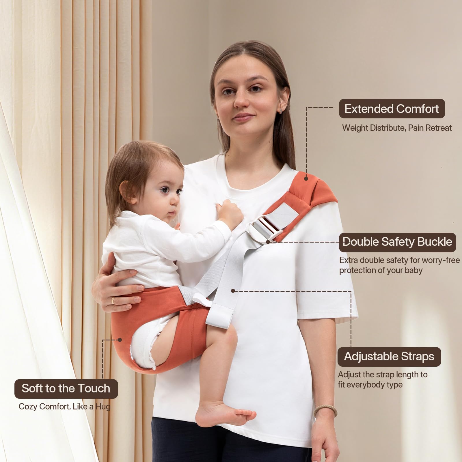 Oblitor toddler carrier one-hand operation enables hands-free errands