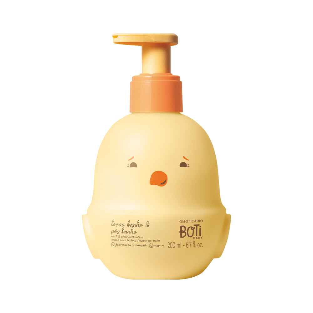 O Boticário Boti Baby bath lotion bottle showing gentle moisturization for delicate baby skin