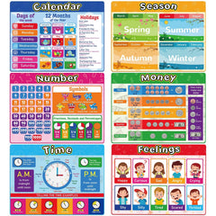 OBUSATT educational placemats set6 with six learning designs for mealtime learning