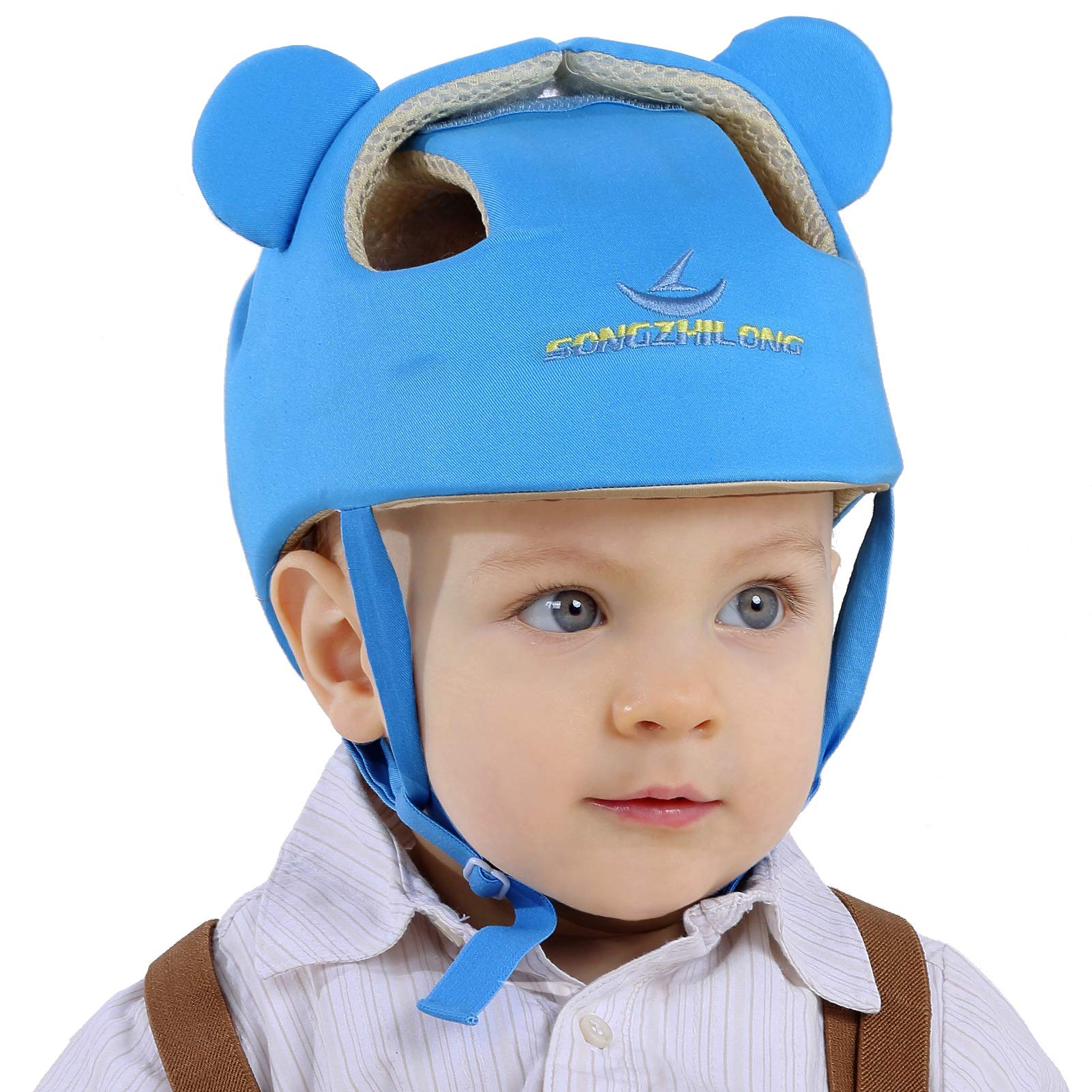 Ocanoiy baby helmet blue front view for safe crawling and walking.