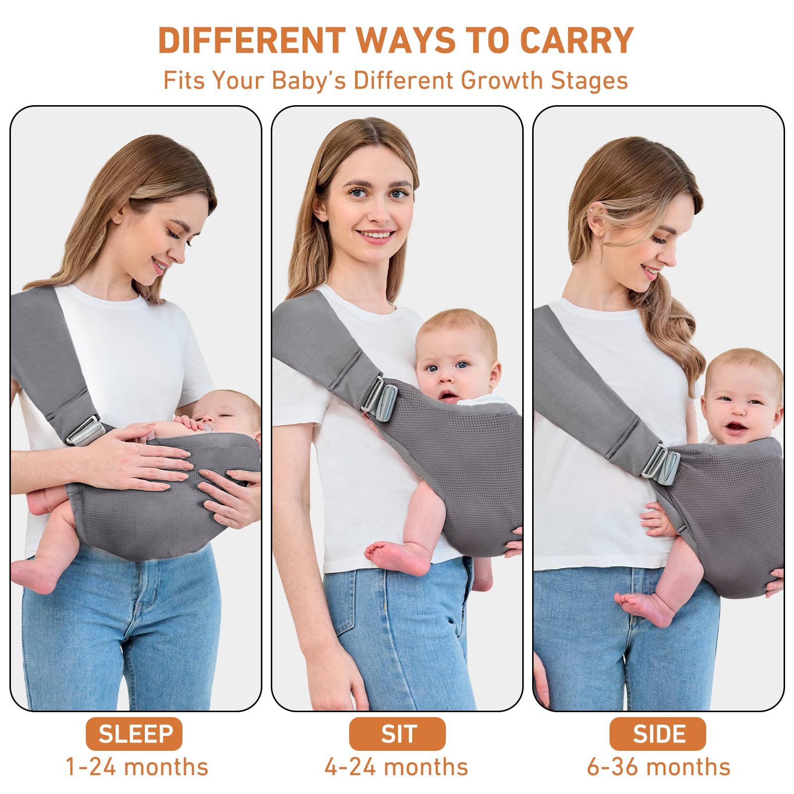 Ocanoiy baby sling adjustable buckle demonstrates secure fit for growing babies.