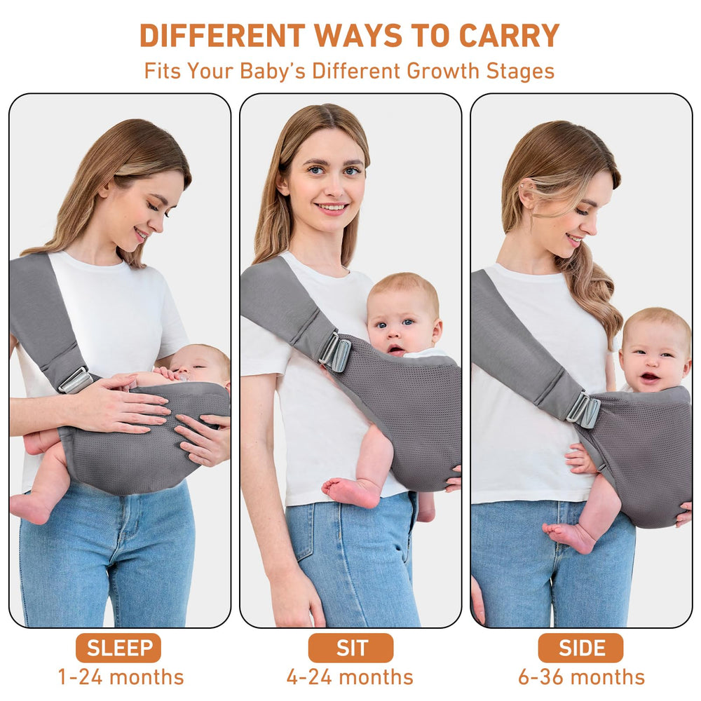 Ocanoiy baby sling adjustable buckle demonstrates secure fit for growing babies.