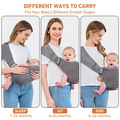 Ocanoiy baby sling adjustable buckle demonstrates secure fit for growing babies.