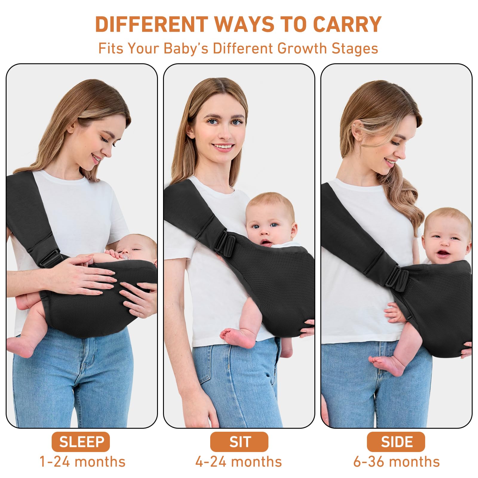 Ocanoiy Baby Sling Carrier buckles adjustable close up highlights secure fit for growing baby.