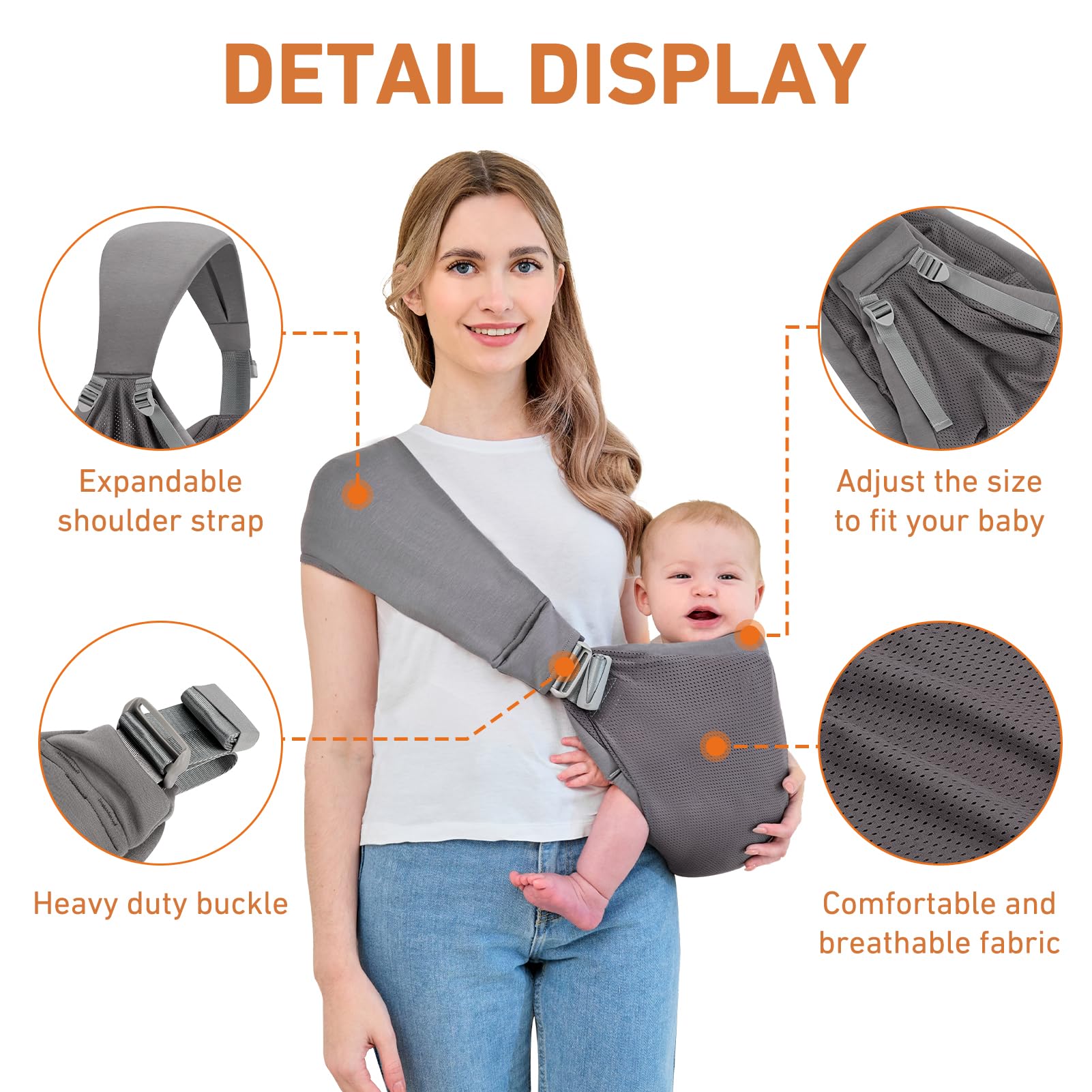 Ocanoiy baby sling ergonomic design supports natural hip positioning.