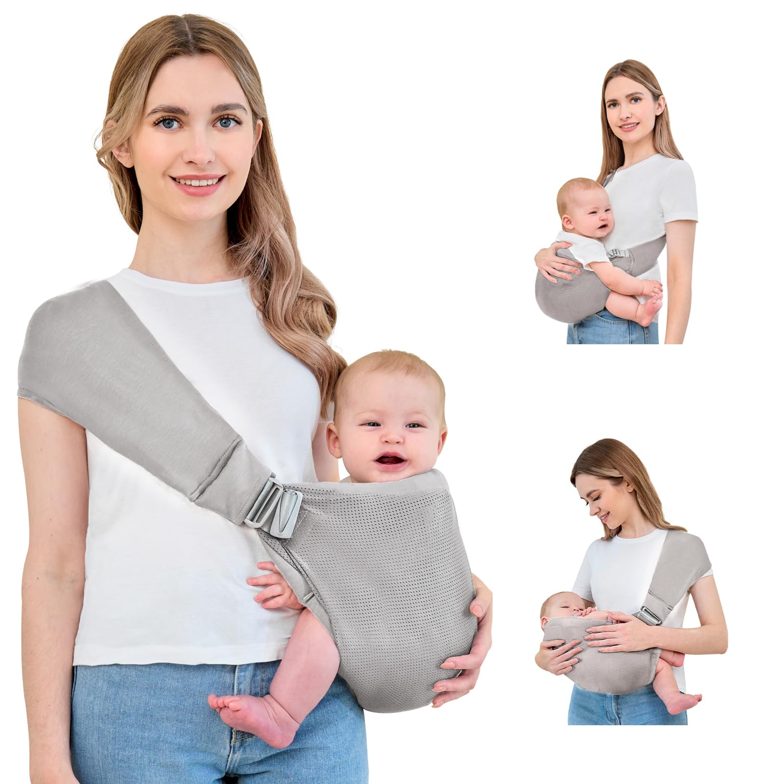 Ocanoiy baby sling carrier with breathable mesh for cool summer carries.