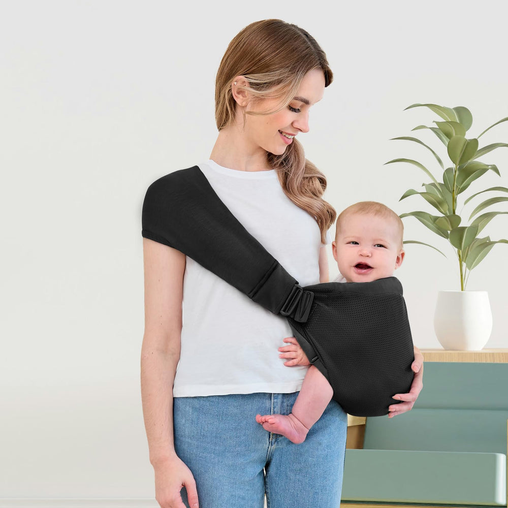 Ocanoiy Baby Sling Carrier one size fits all close up showing adaptable fit from 3 to 36 months.