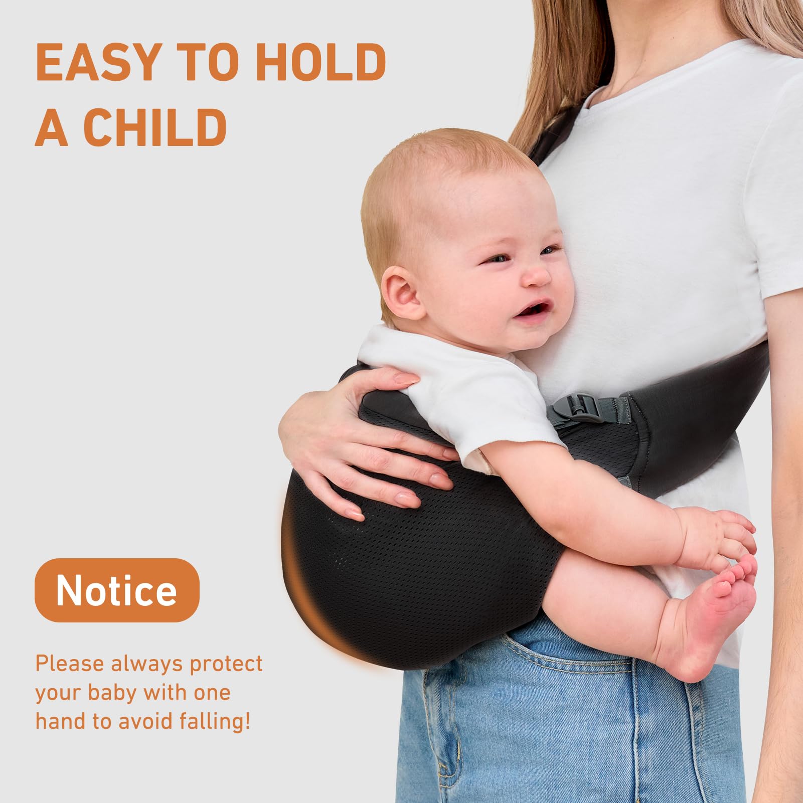 Ocanoiy Baby Sling Carrier summer breeze mesh close up emphasizing breathable fabric for hot days.