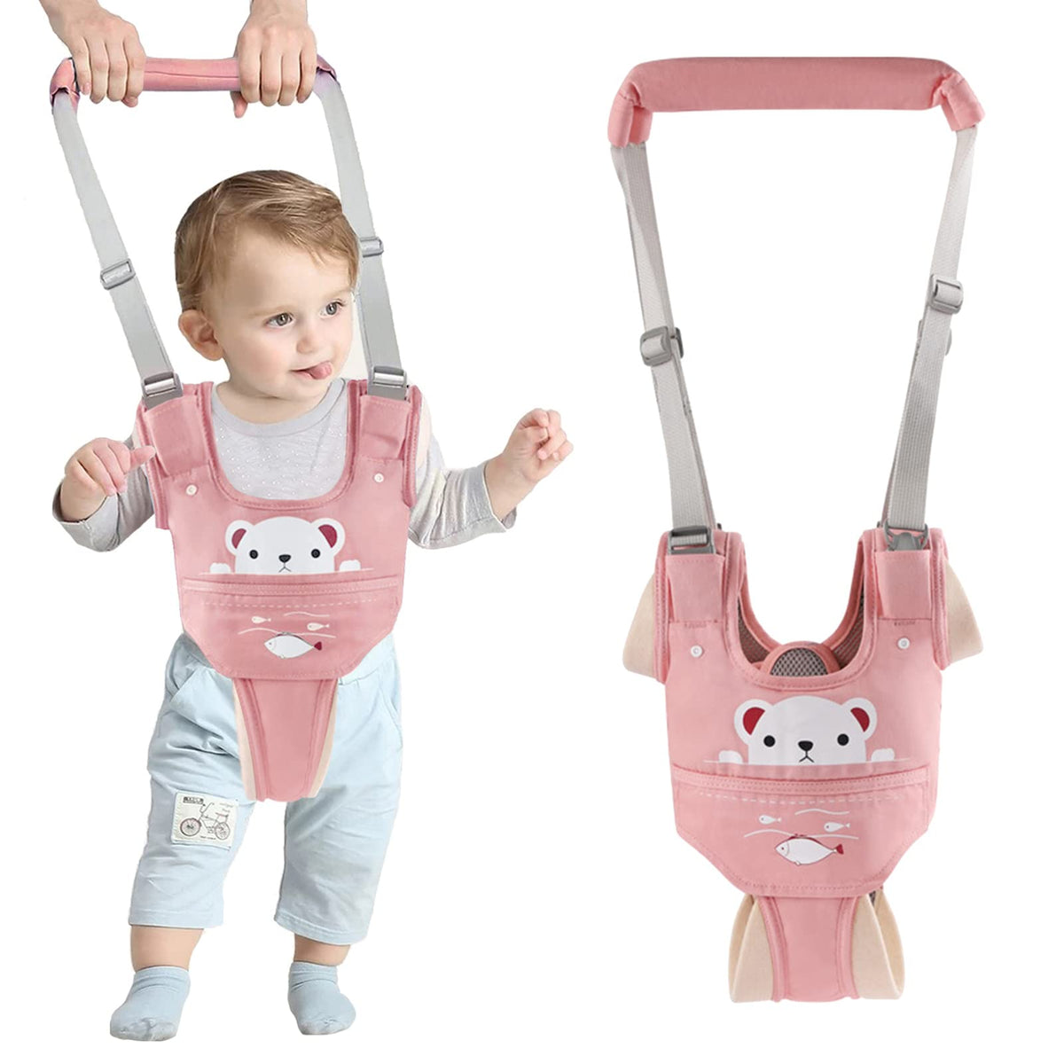 Ocanoiy baby walking harness pink in use supports first steps