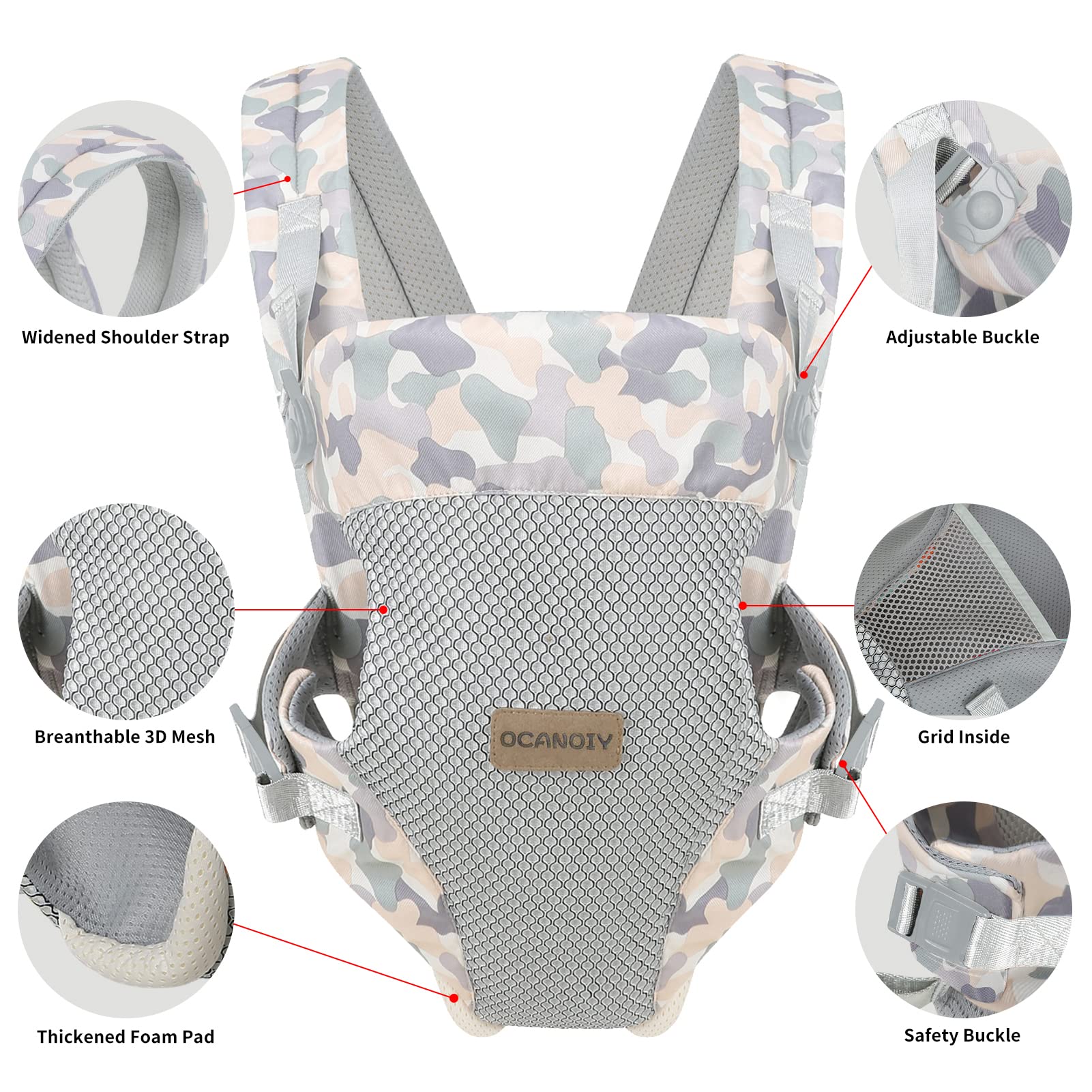 Ocanoiy neck-support pillow camouflage supports baby head and neck.