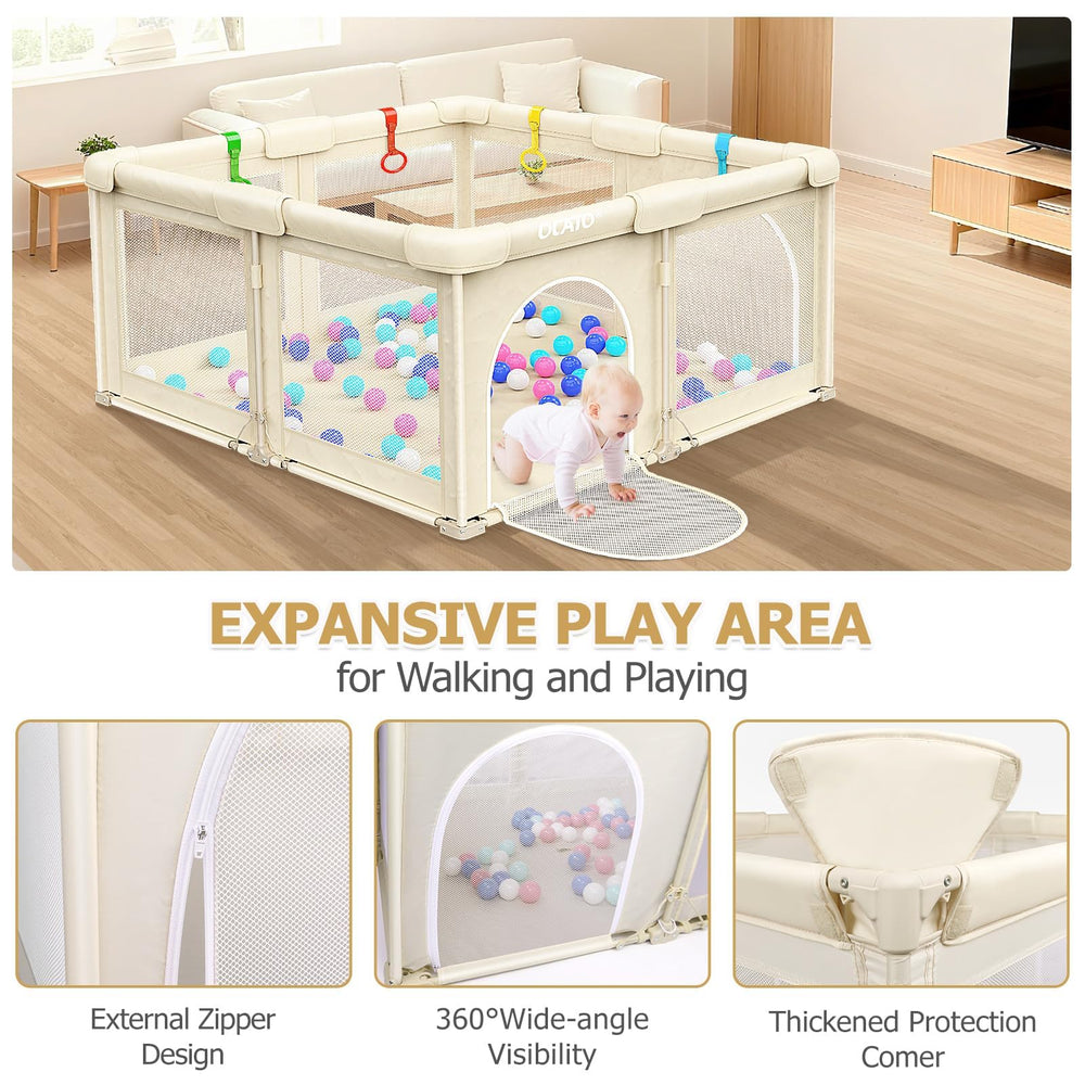 OCATO playpen at 27-inch height helps deter climbing and keep baby safe.