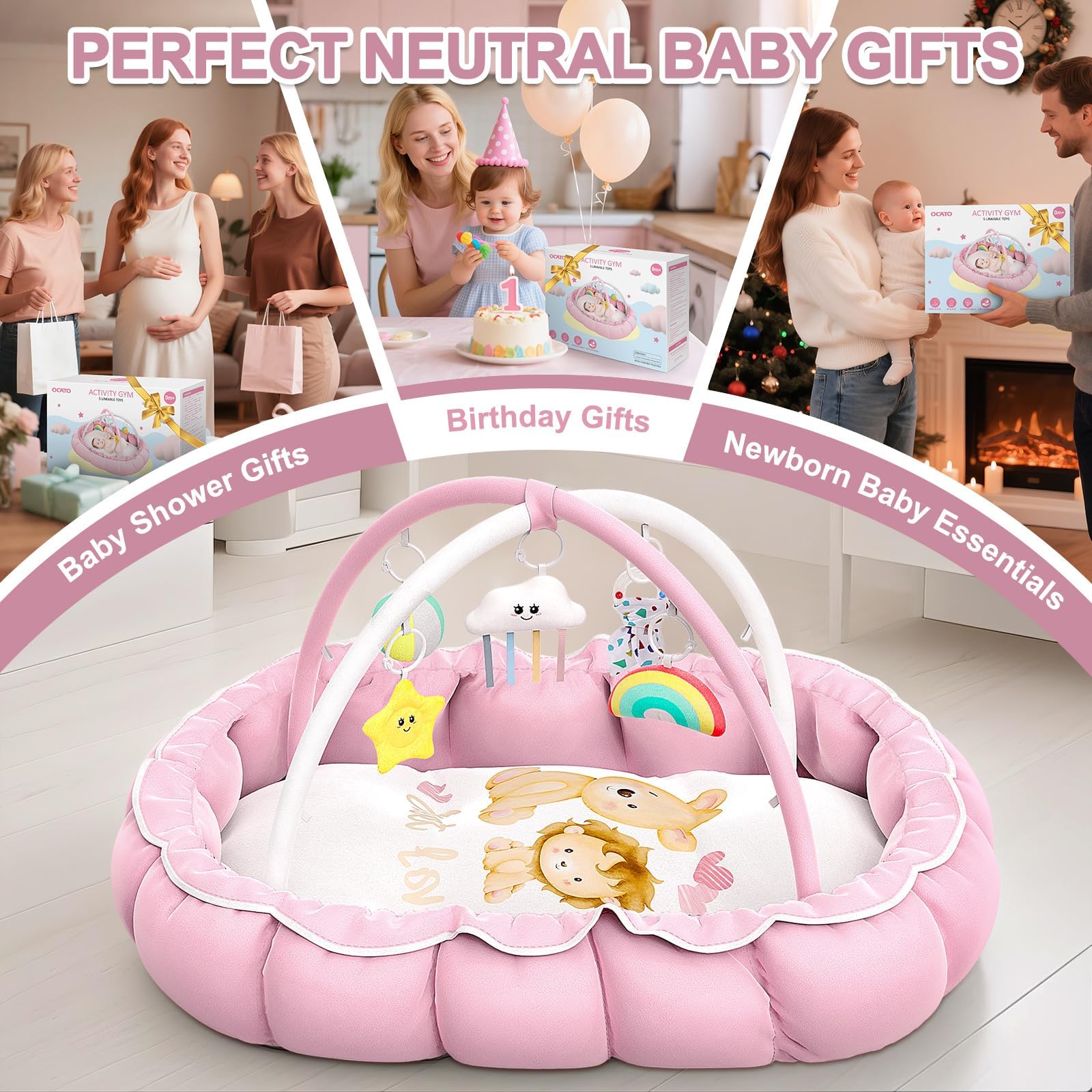 OCATO Baby Play Mat Gym detachable toys for easy transition between activities.