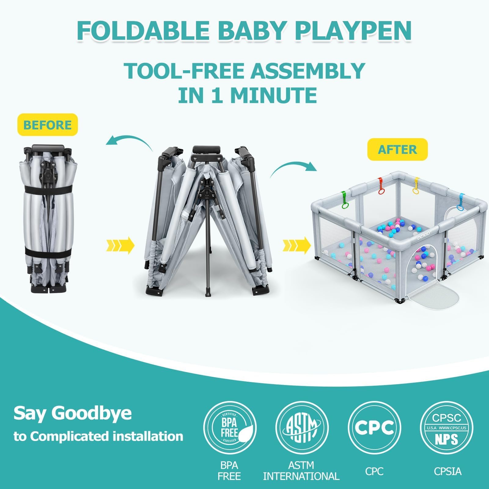 OCATO Playpen with accessories included for added entertainment.