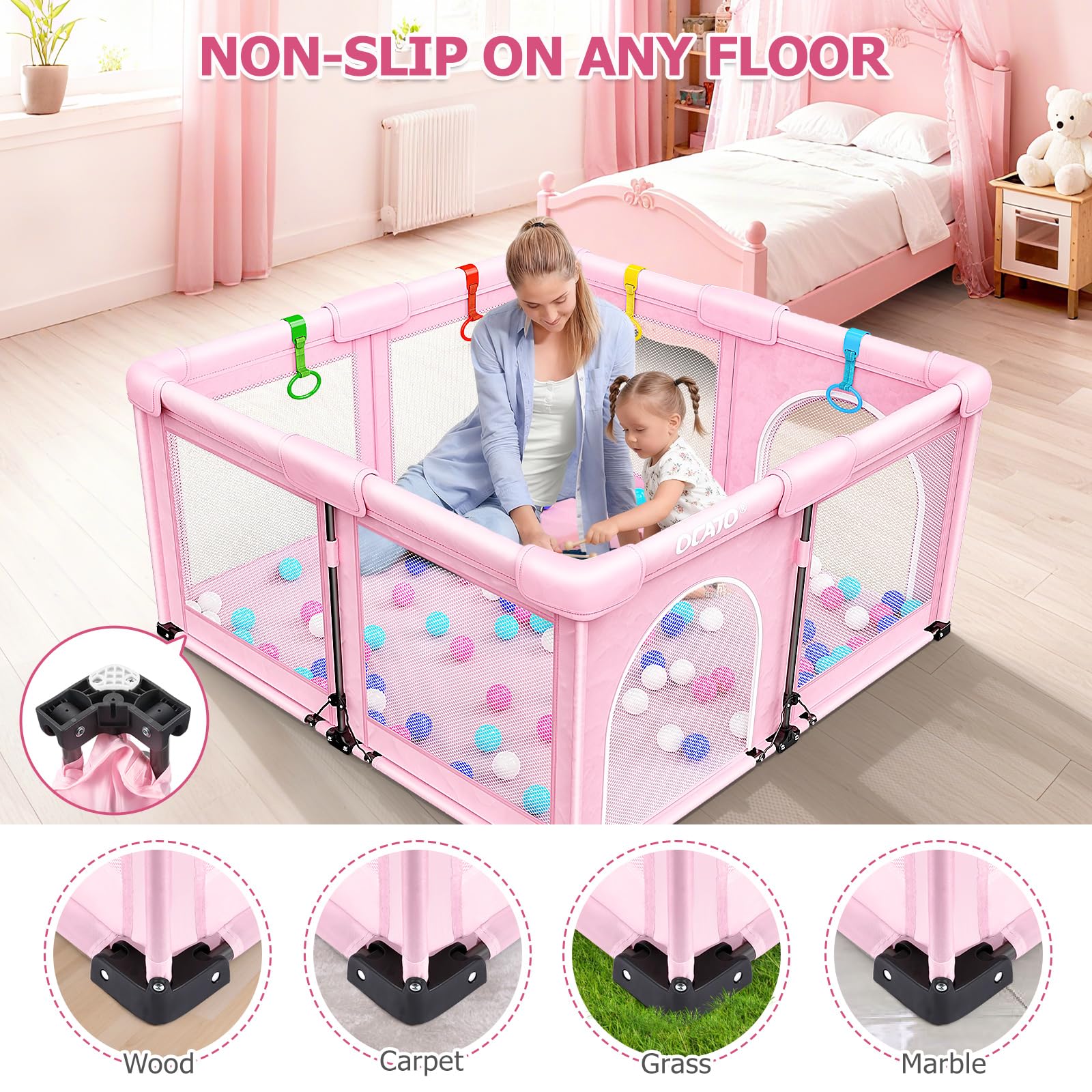 OCATO Playpen base: non-slip stability on any floor.