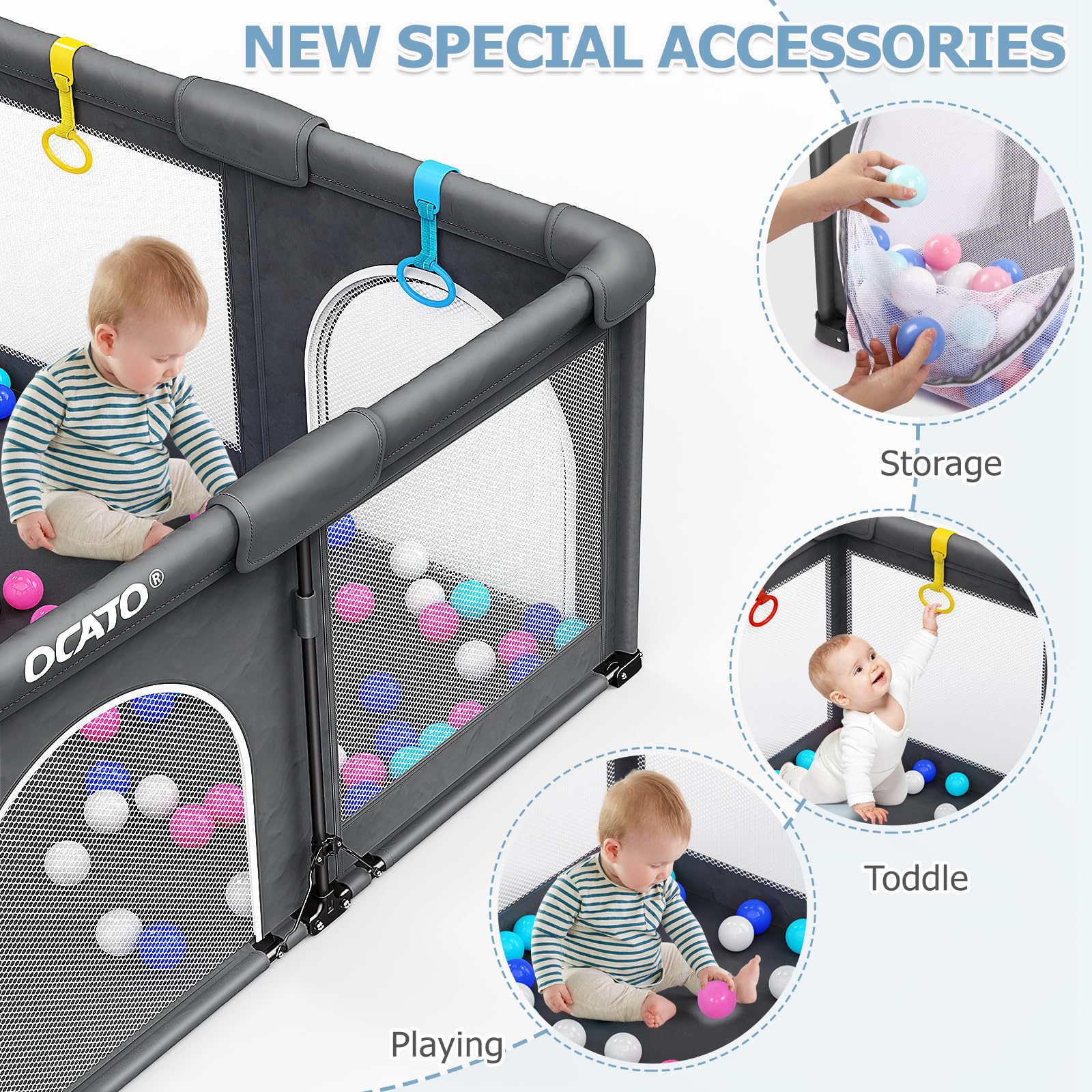 OCATO baby playpen breathable mesh walls for 360 visibility