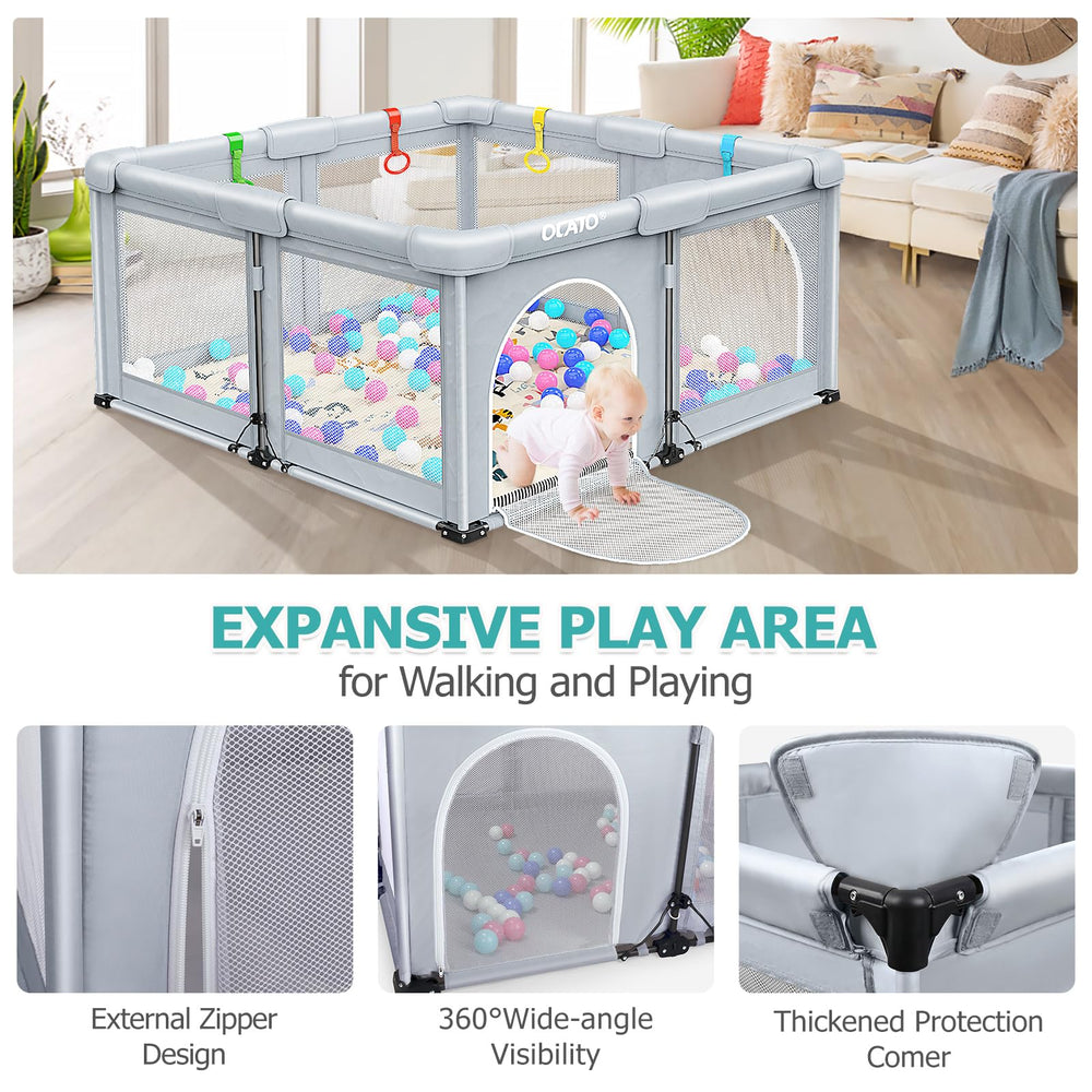 OCATO playpen external zipper helps prevent climbing out.