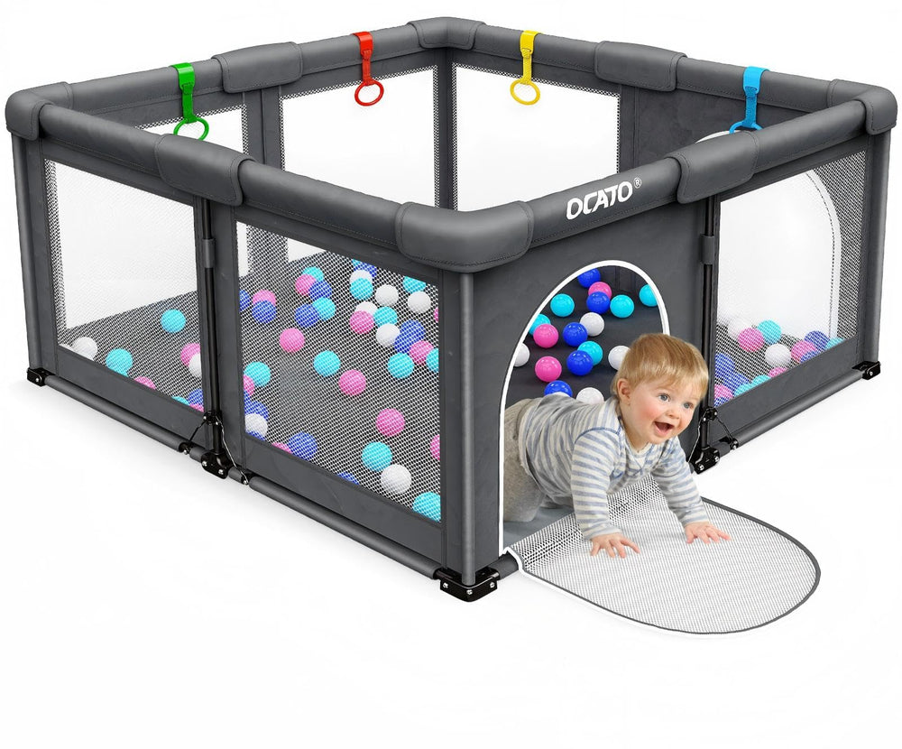 OCATO baby playpen folded compact for easy storage and transport
