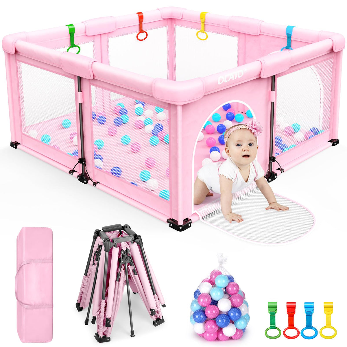 OCATO Baby Playpen folded-compact: portable storage and easy transport.