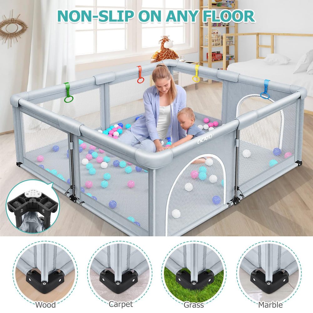 OCATO playpen non-slip base ensures stability on multiple floor types.