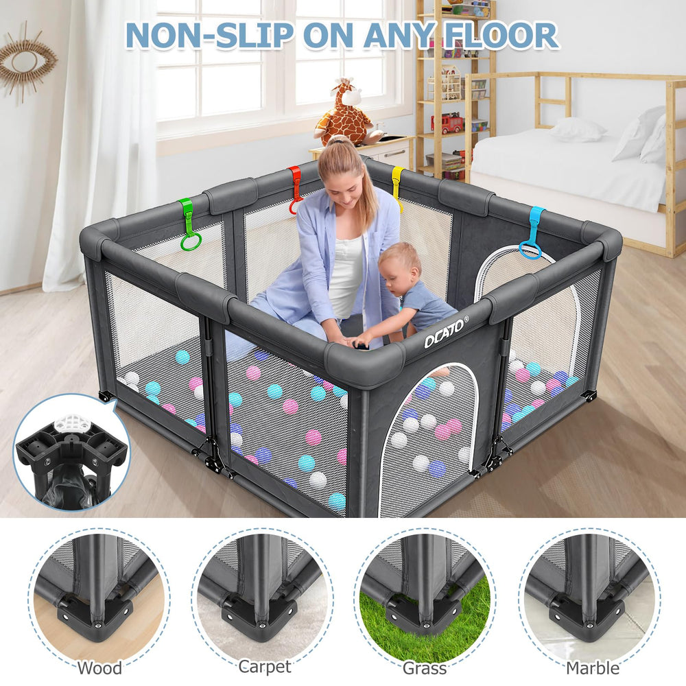 OCATO baby playpen non-slip base keeps baby safe on any surface