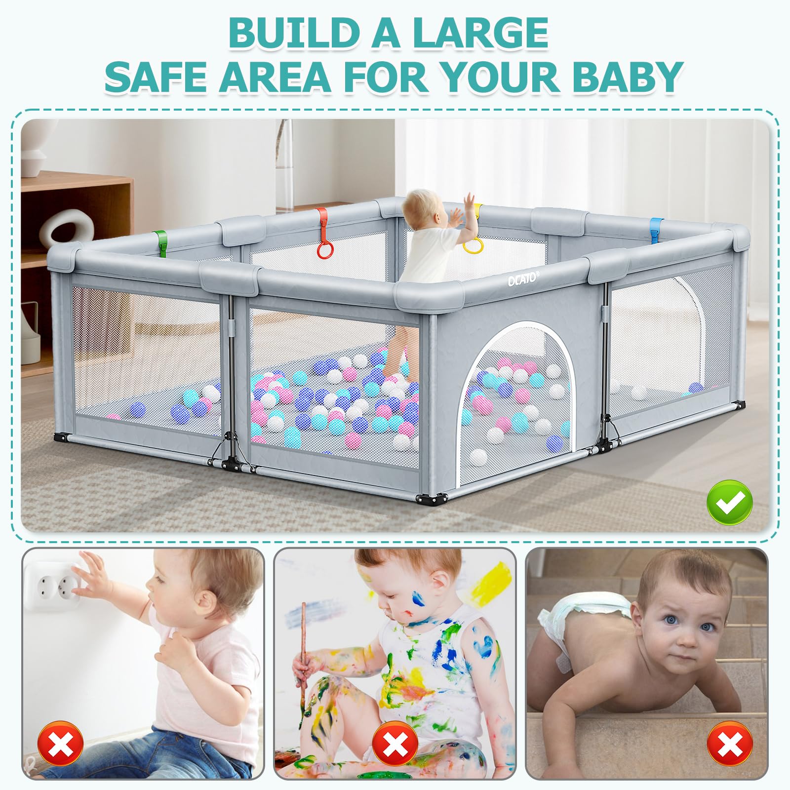 OCATO playpen outdoor use setup enables flexible indoor/outdoor play.
