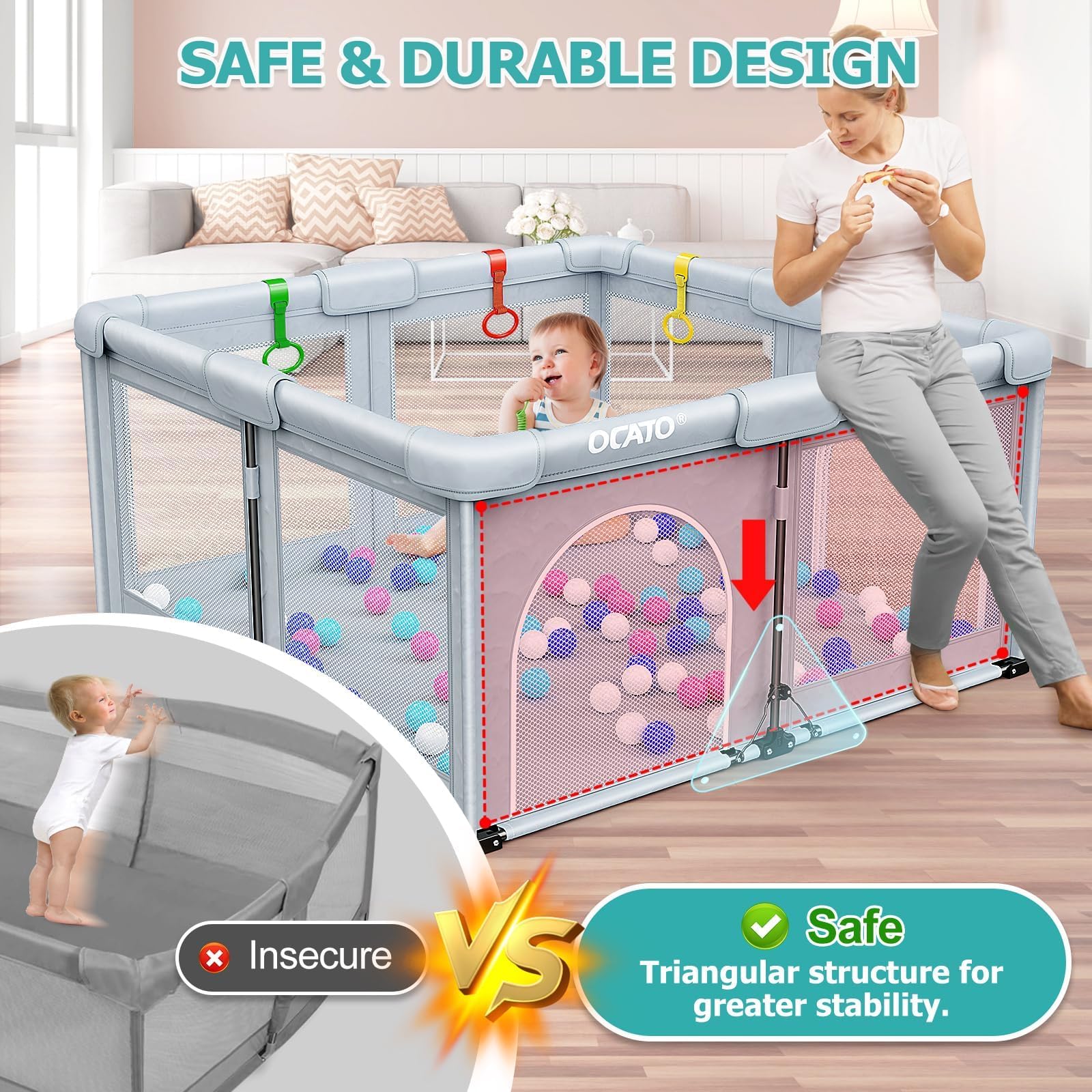 OCATO playpen uses safe materials and tested design for peace of mind.