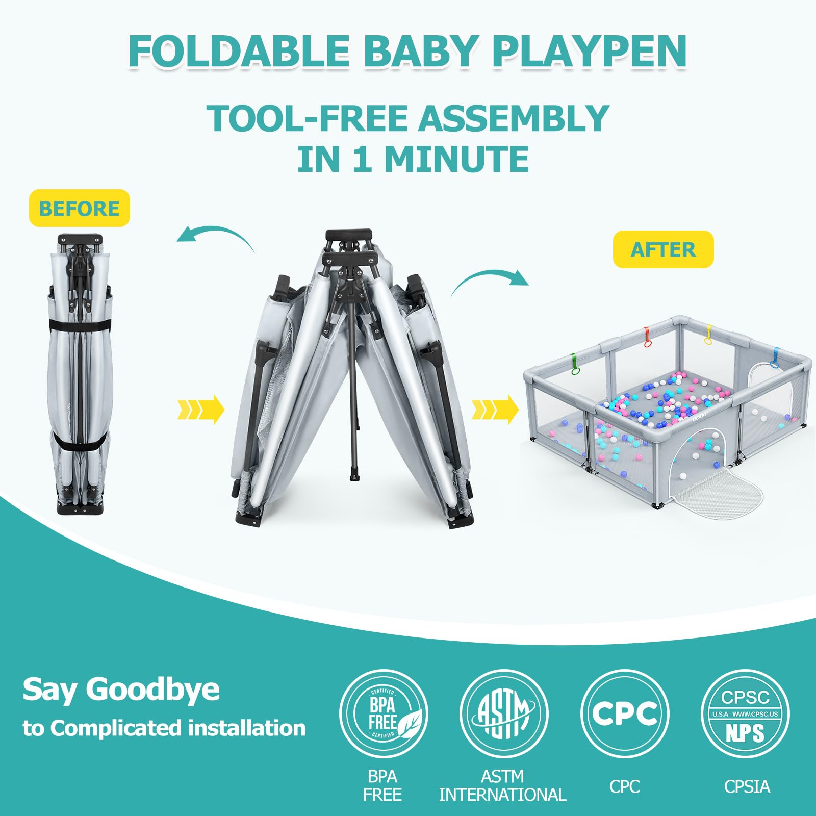 OCATO baby playpen fully assembled indoors ready for safe, spacious playtime.
