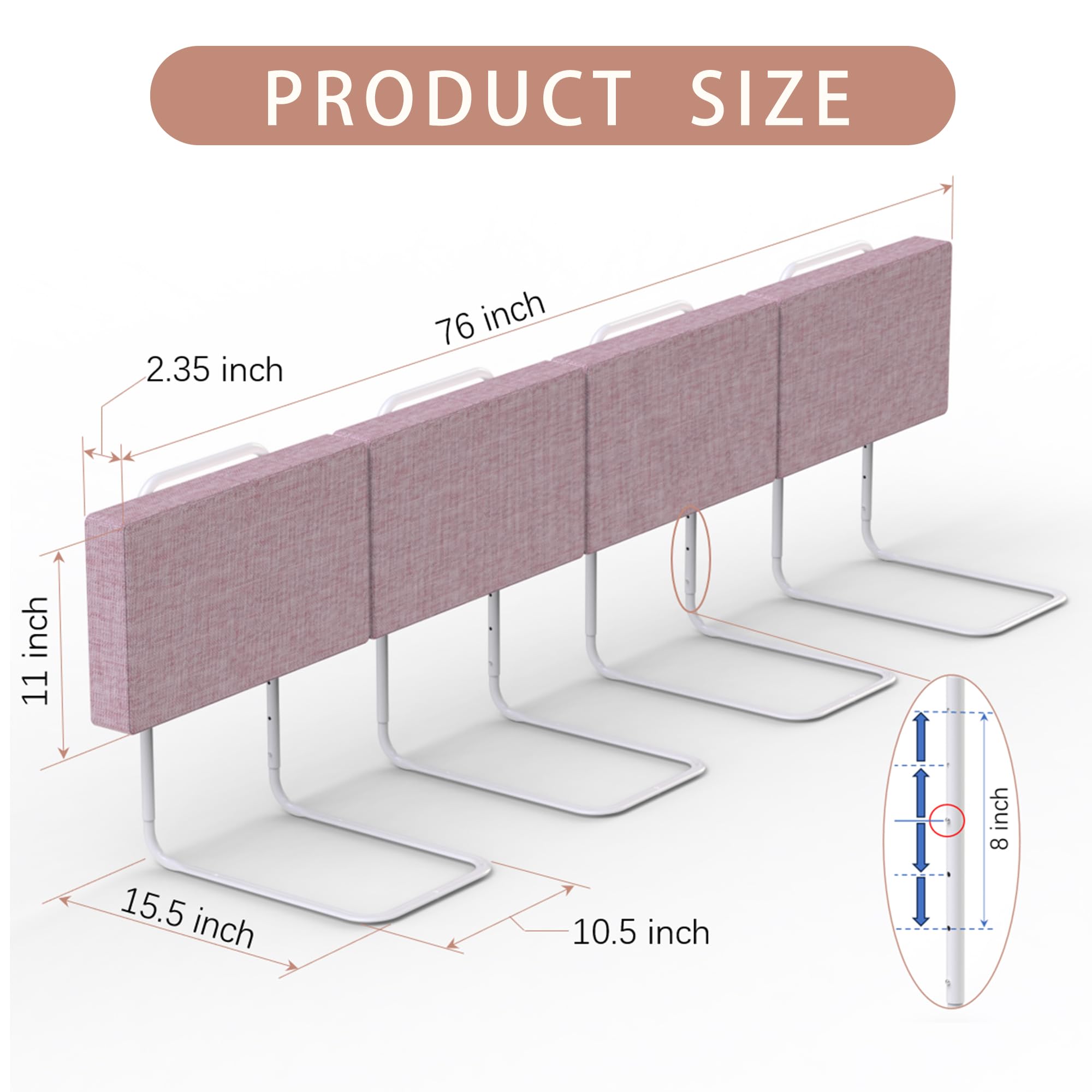 OCBAiLi bed rail pink foldable-design emphasizes flexible compatibility.
