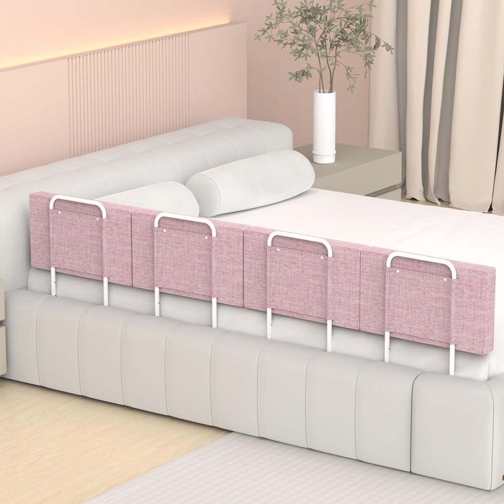 OCBAiLi bed rail pink pack1 provides a secure barrier for safe toddler sleep.