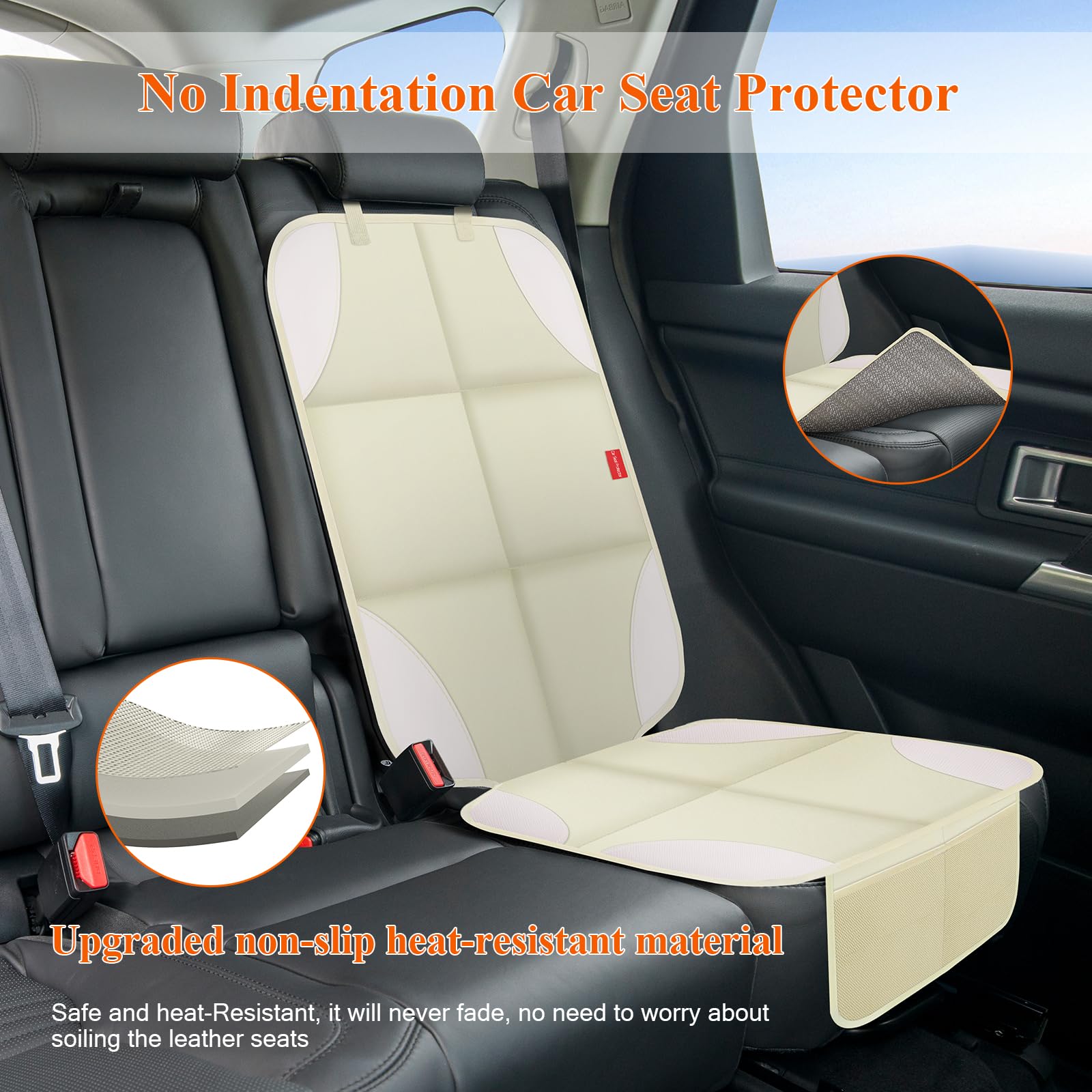 OCCKAI car-seat protector anti-slip backing keeps protector in place during rides.