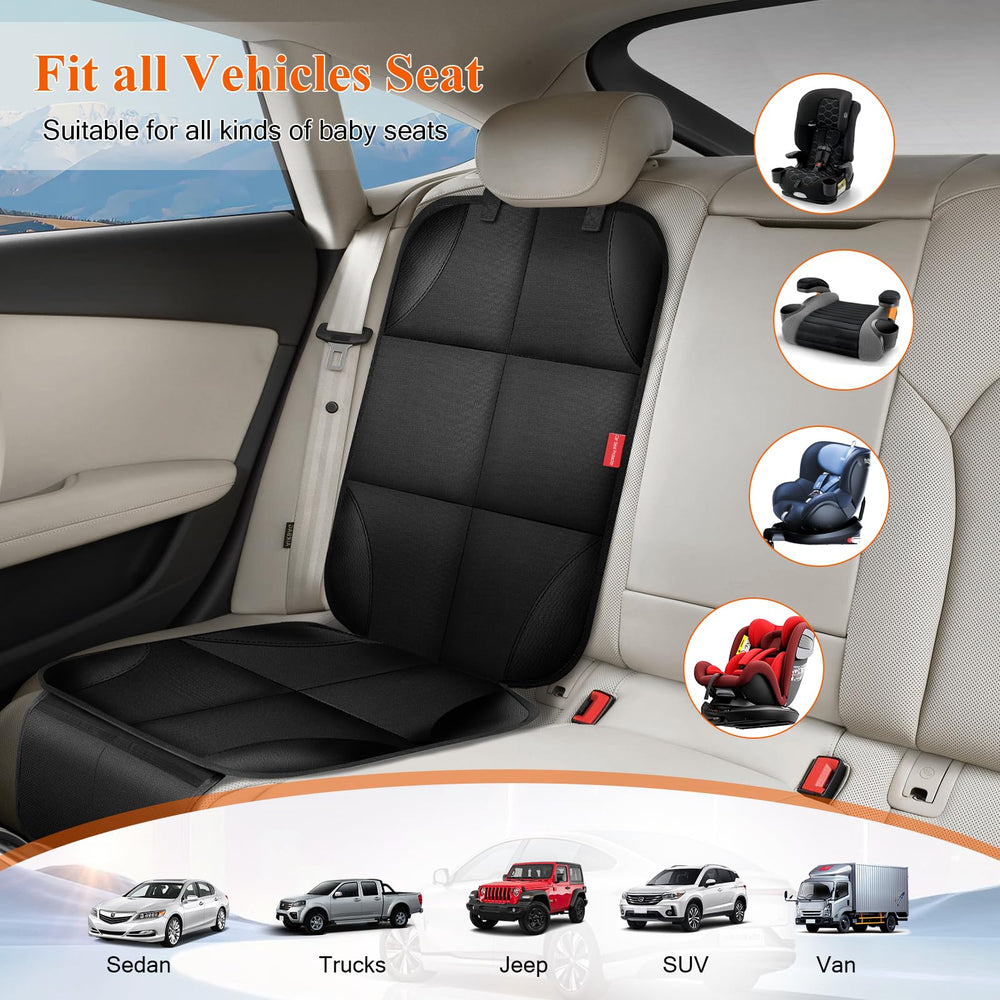 OCCKAI car-seat protector storage pockets keep toys and bottles within reach.