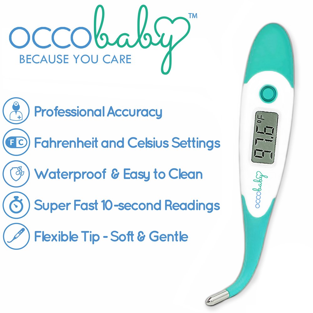 OCCObaby thermometer with 10-second reading for quick fever checks by caregivers.