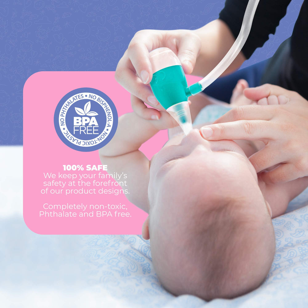 OCCObaby nasal aspirator in use by a parent for quick relief.