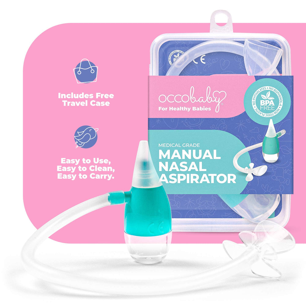 OCCObaby nasal aspirator used on toddlers during nasal cleaning.