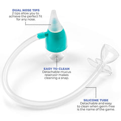 OCCObaby nasal aspirator with washable parts for easy cleaning after use.