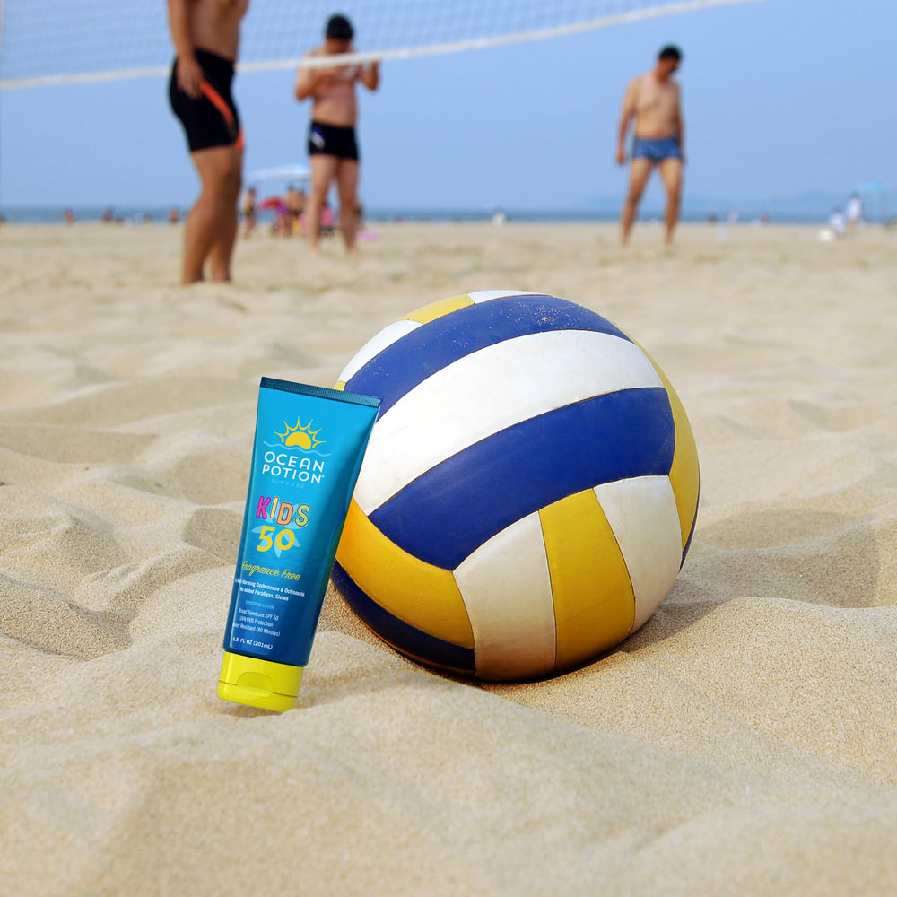 Ocean Potion Kids Sunscreen Lotion SPF50 at the beach supports active play