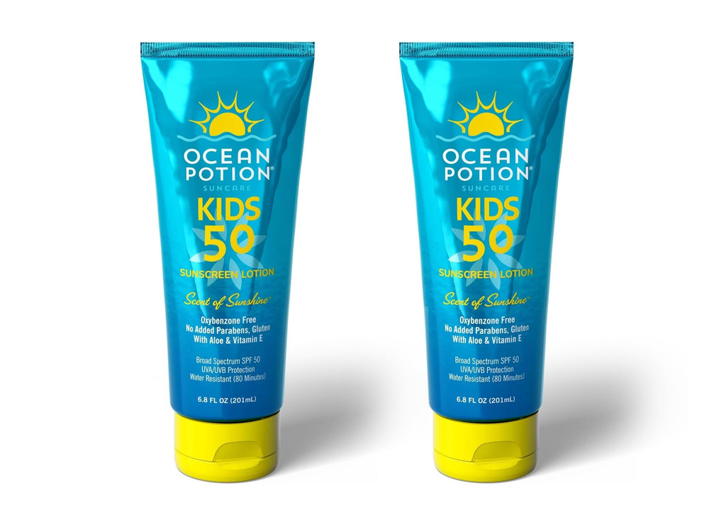 Ocean Potion Kids Sunscreen Lotion SPF50 bottle close-up for sun protection on skin
