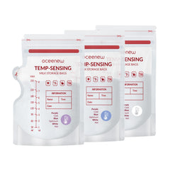 Oceenew breast milk bag shows color-change temperature indicator for safe feeding.
