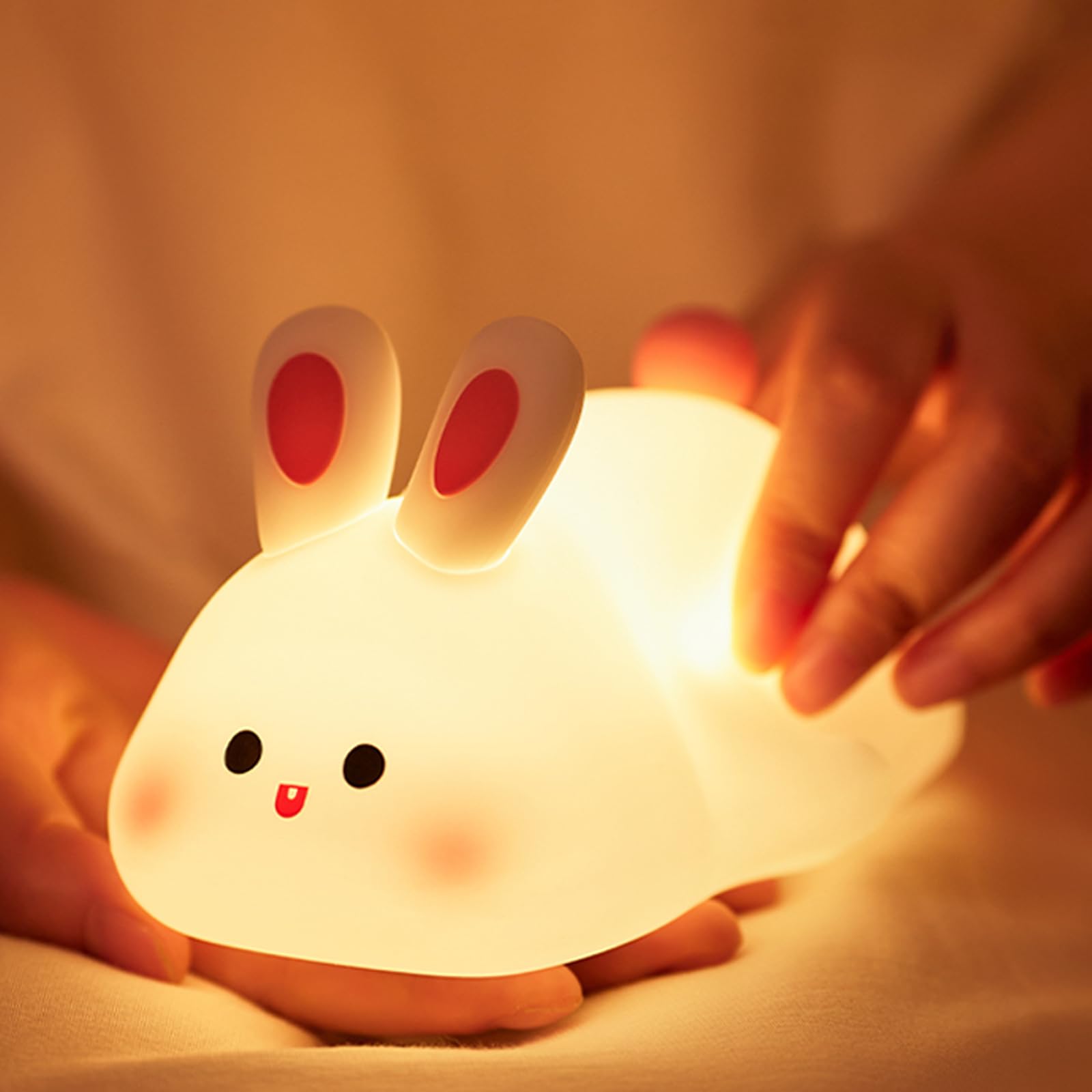 Ocegaoem Bunny Night Light front view with soft BPA-free silicone for gentle bedtime glow.