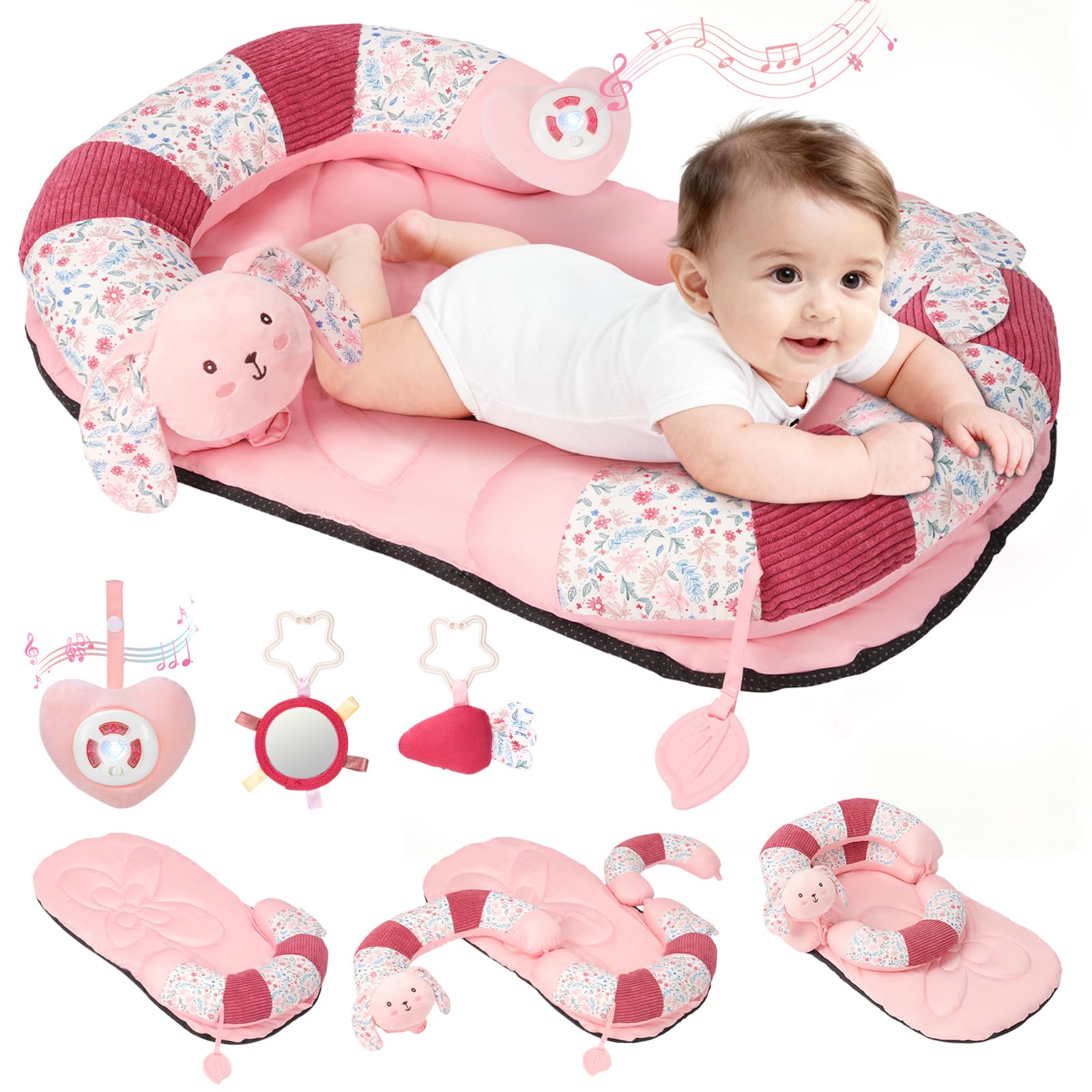 OCFOAAE 2-in-1 tummy time mat pillow engaging early motor exploration