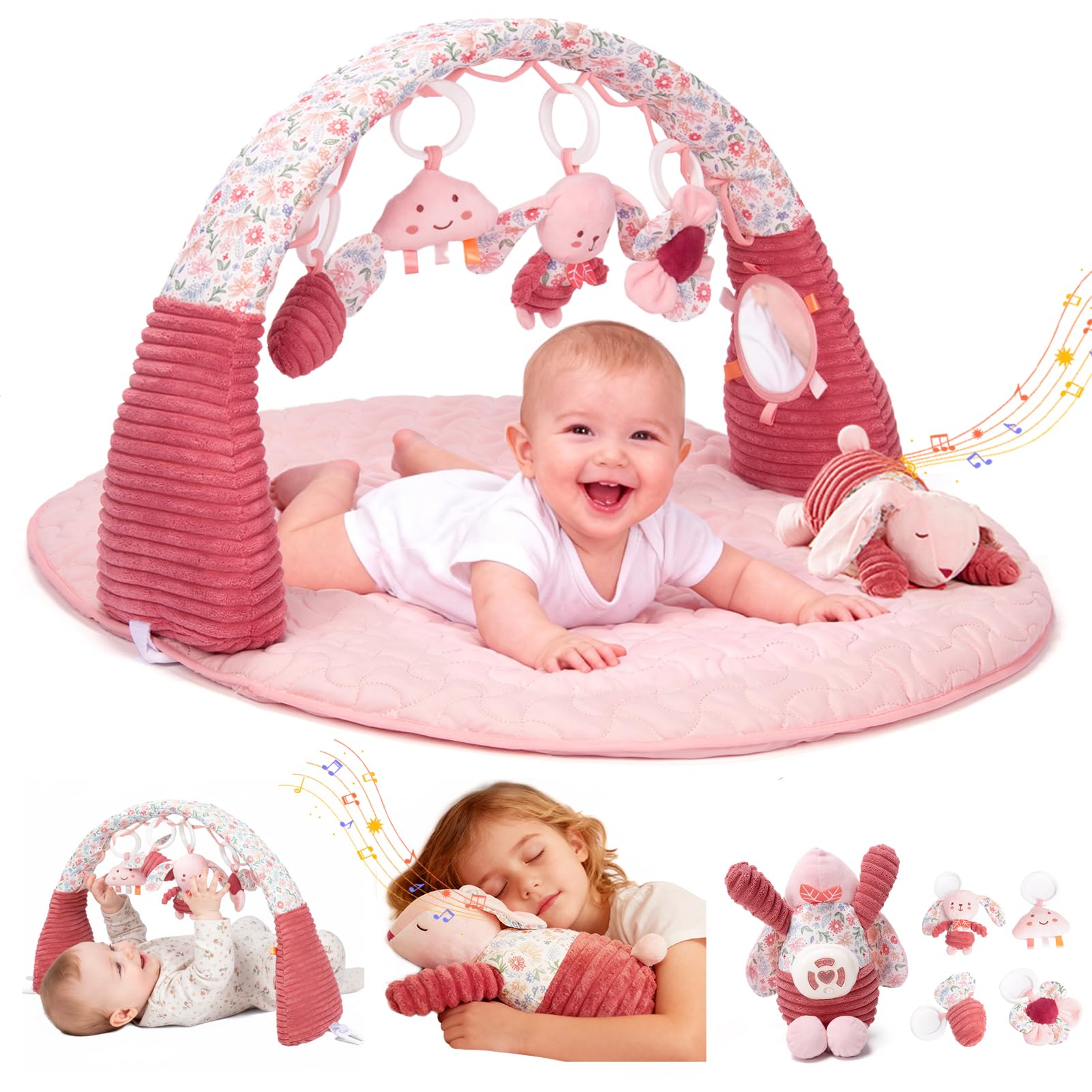 OCFOAAE Baby Play Gym pink tummy-time setup enhances early engagement